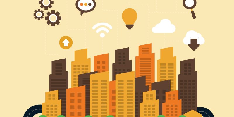 扁平化风格楼群插画矢量素材